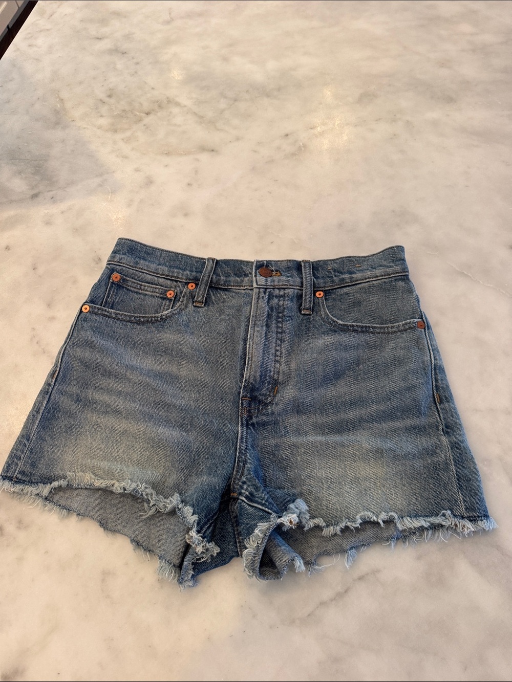 Madewell Classic High-Rise Distressed Denim Shorts - Blue